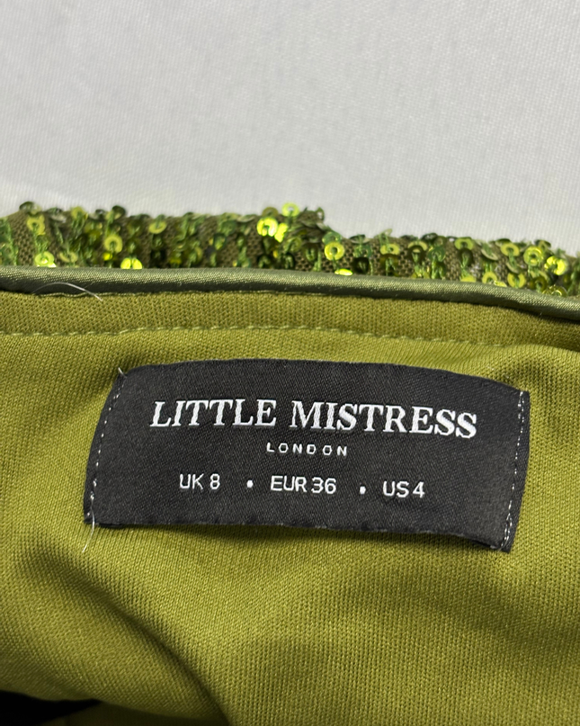 Little Mistress Green Sequin Ruffle Mini Wrap Dress