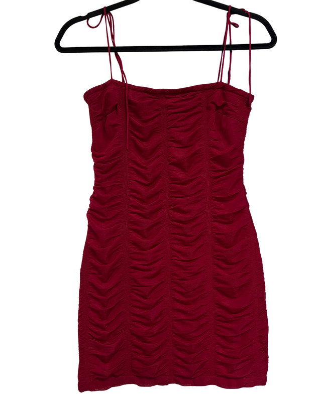 Luvalot Red Ruched Spaghetti Strap Mini Dress