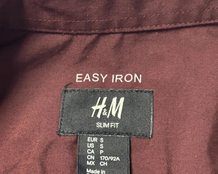 H&M Burgundy Slim Fit Easy Iron Long Sleeve Shirt