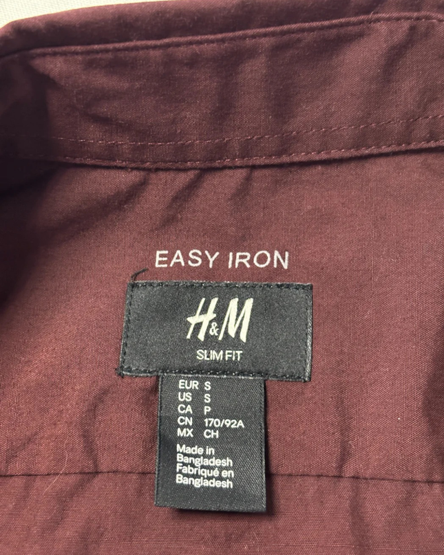 H&M Burgundy Slim Fit Easy Iron Long Sleeve Shirt