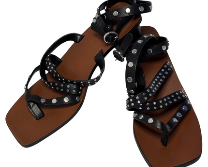 Zara Black Studded Gladiator Block Heel Sandals