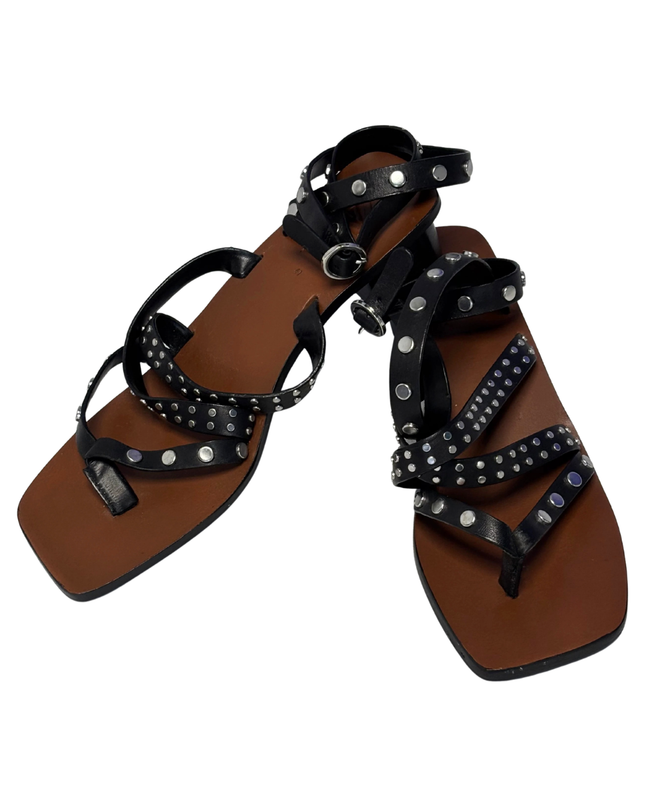 Zara Black Studded Gladiator Block Heel Sandals