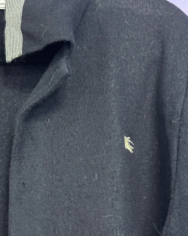 Burberry Black Vintage Knit Cardigan with Striped Trim
