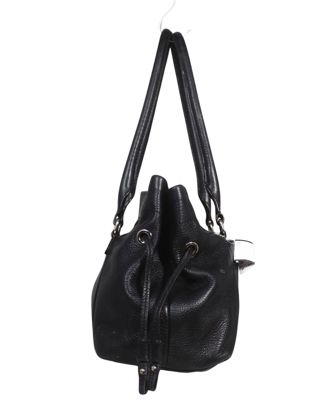 Kate Spade Black Pebbled Leather Drawstring Tote Bag