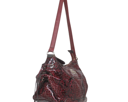 Guess Burgundy Snake Embossed Faux Leather Shoulder Bag