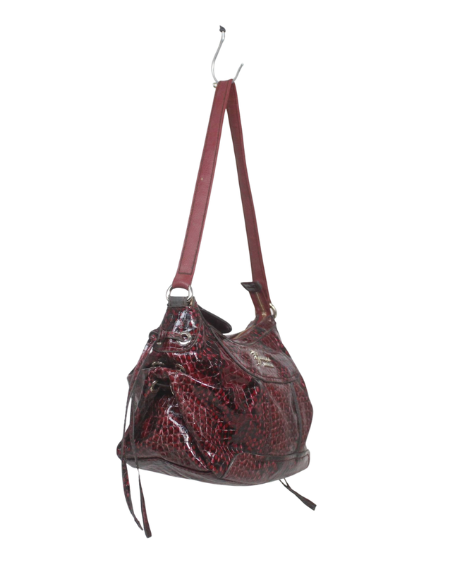 Guess Burgundy Snake Embossed Faux Leather Shoulder Bag
