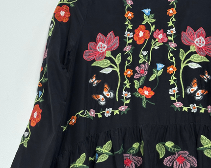Zara Woman Black Floral Embroidered Mini Dress