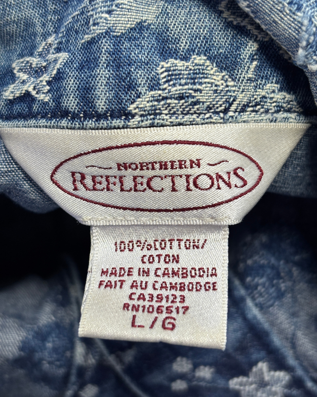 Northern Reflections Blue Floral Print Cotton Denim Jacket