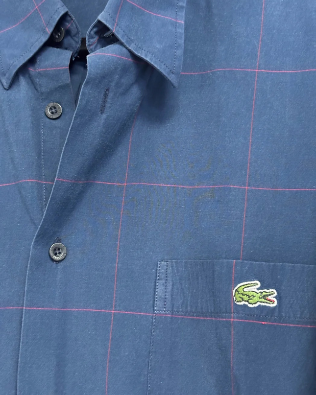 Lacoste Blue Grid Pattern Long-Sleeve Shirt