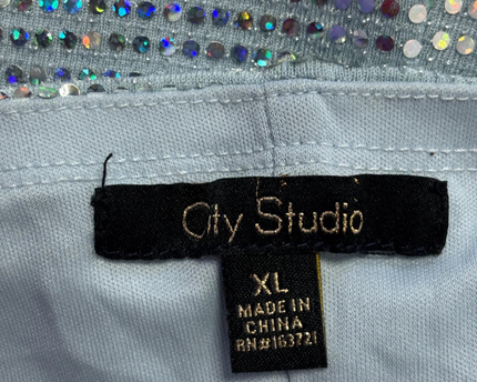 City Studio Light Blue Holographic Sequined Cowl Neck Mini Dress