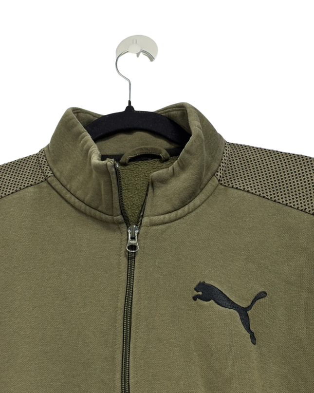 Puma Olive Green Mesh-Detail Full-Zip Track Jacket