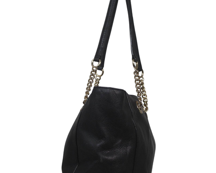 Coach Black Pebbled Leather Chain Strap Tote Bag