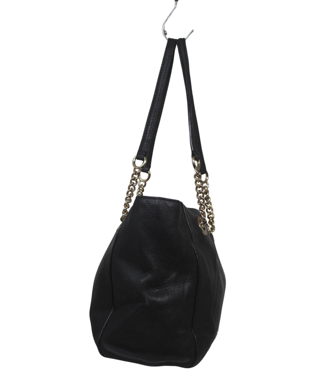 Coach Black Pebbled Leather Chain Strap Tote Bag