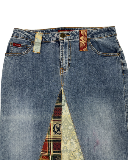 Nitro Stretch Patchwork Panel Denim Mini Skirt - M | Waist: 28"