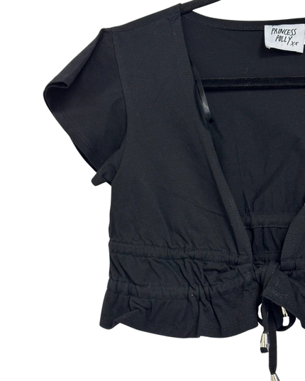 Princess Polly Black Tie-Front Ruffle Sleeve Crop Top