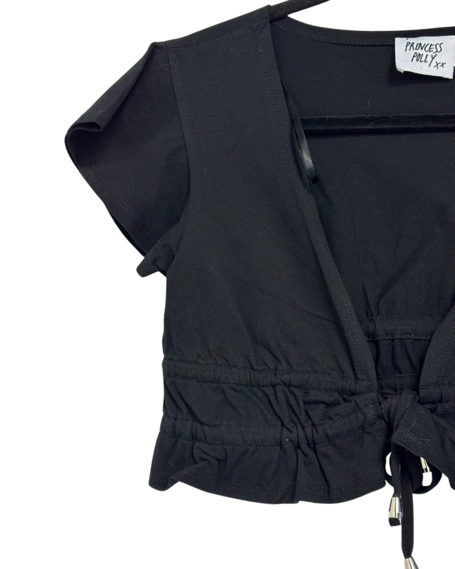 Princess Polly Black Tie-Front Ruffle Sleeve Crop Top