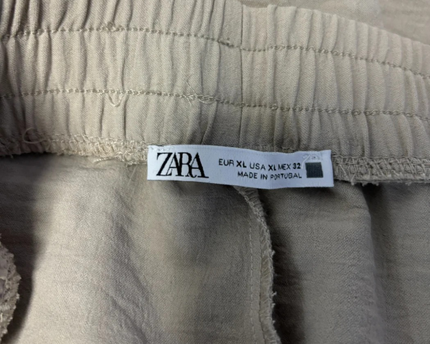 ZARA Beige Wide-Leg Elasticated Flowy Pants