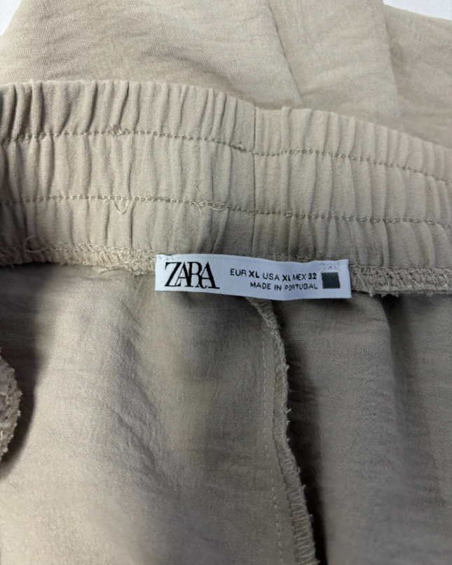 ZARA Beige Wide-Leg Elasticated Flowy Pants