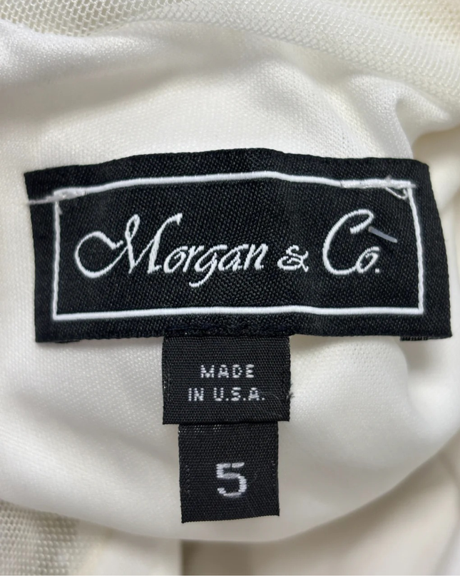 Morgan & Co. White Embellished Mesh Evening Gown