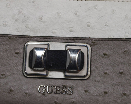 Guess Grey and White Ostrich Embossed Zip Around Wallet