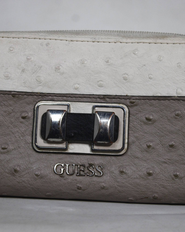 Guess Grey and White Ostrich Embossed Zip Around Wallet