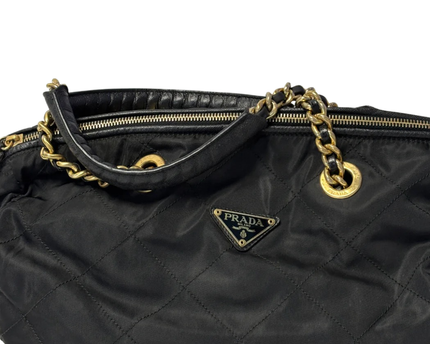 Prada Black Quilted Tessuto Nylon Chain Shoulder Bag