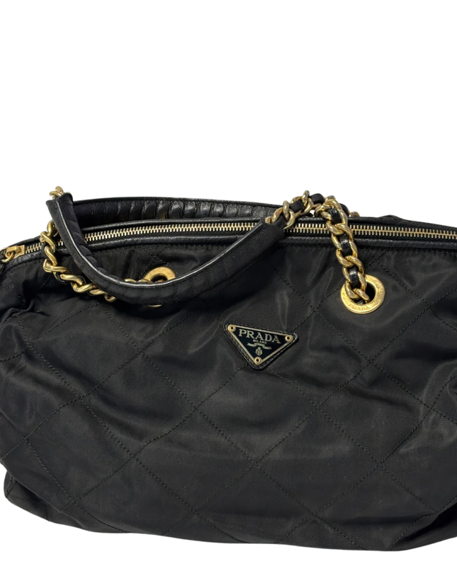 Prada Black Quilted Tessuto Nylon Chain Shoulder Bag