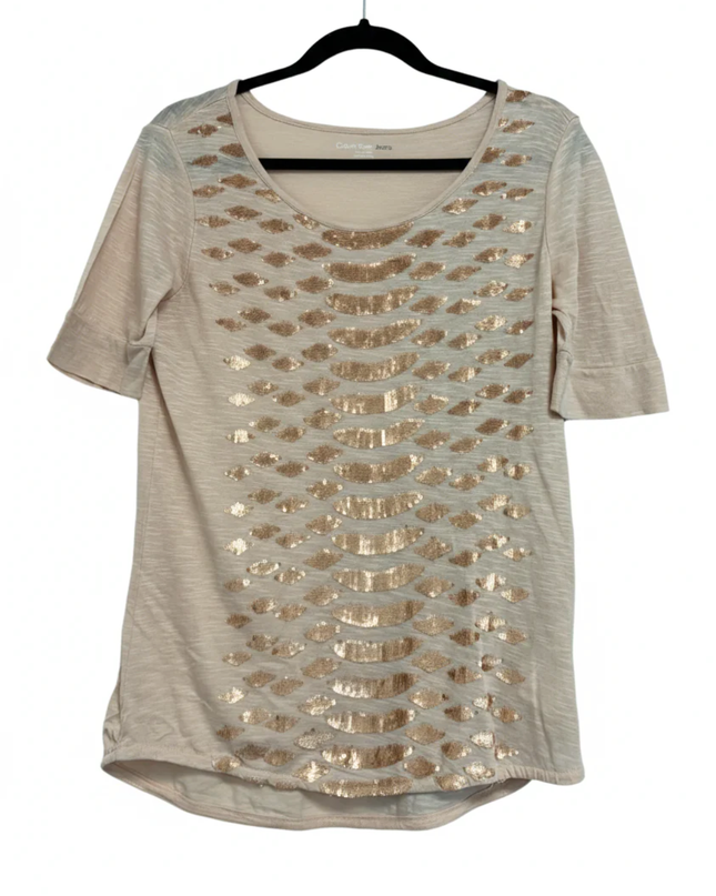 Calvin Klein Jeans Beige Sequin Patterned Top