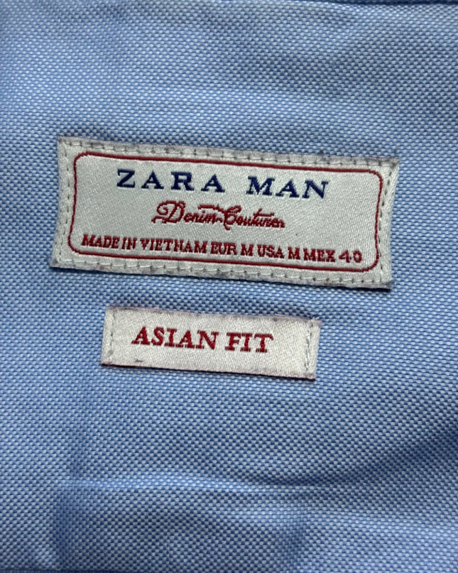 ZARA MAN Blue Asian Fit Shirt with Striped Contrast Pocket