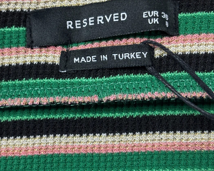 Reserved Green/Multicolor Striped Knit Midi Skirt W/Tags