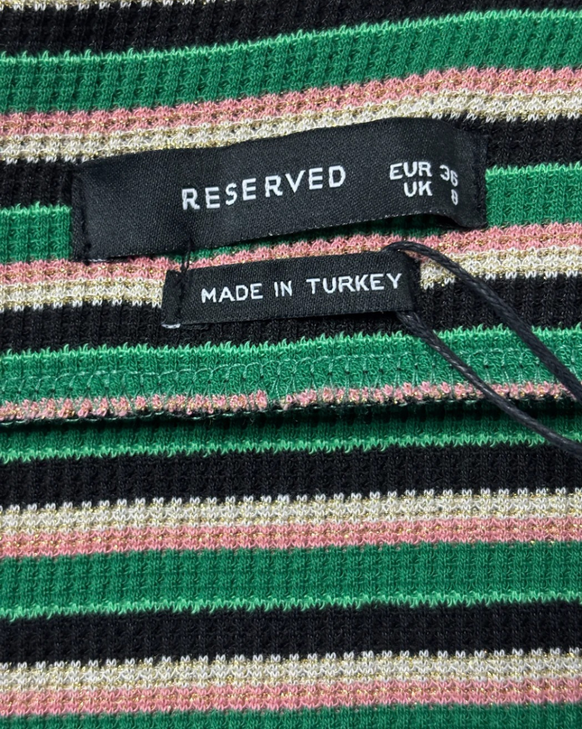 Reserved Green/Multicolor Striped Knit Midi Skirt W/Tags