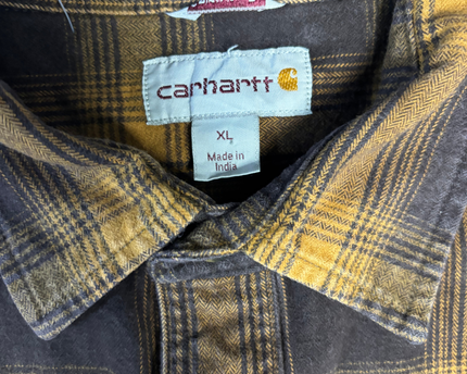 Carhartt Brown and Orange Plaid Long Sleeve Button-Down Shirt