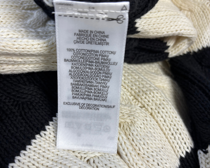 Polo Ralph Lauren Black and White Striped Cable Knit Pima Cotton Sweater