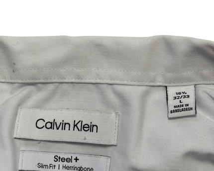 Calvin Klein White Slim Fit Herringbone Dress Shirt