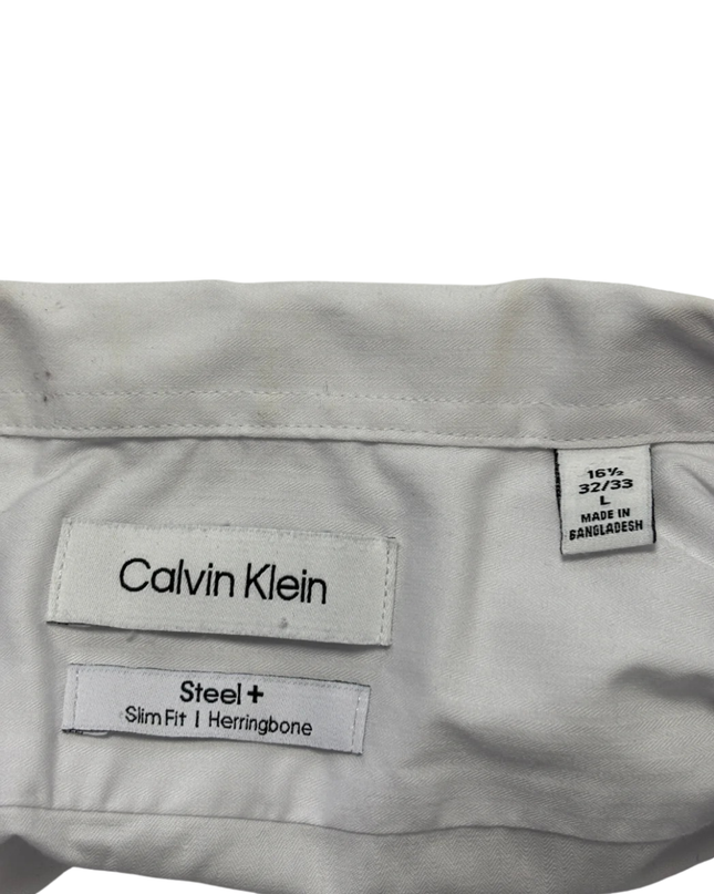 Calvin Klein White Slim Fit Herringbone Dress Shirt
