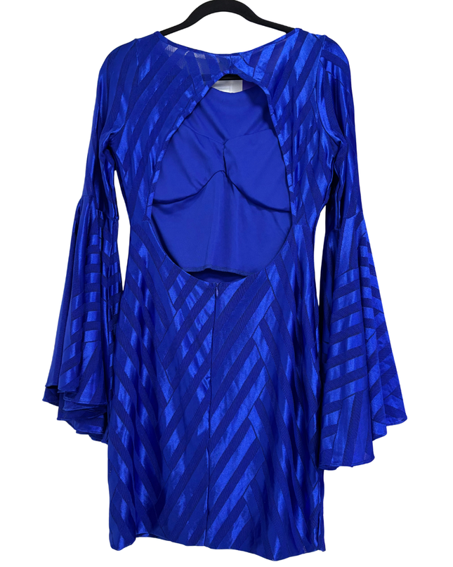 City Goddess Royal Blue Chevron Bell Sleeve Mini Dress | With Tag