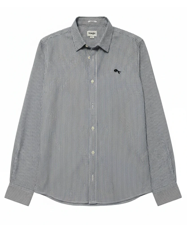 Wrangler Blue and White Striped Button-Down Shirt