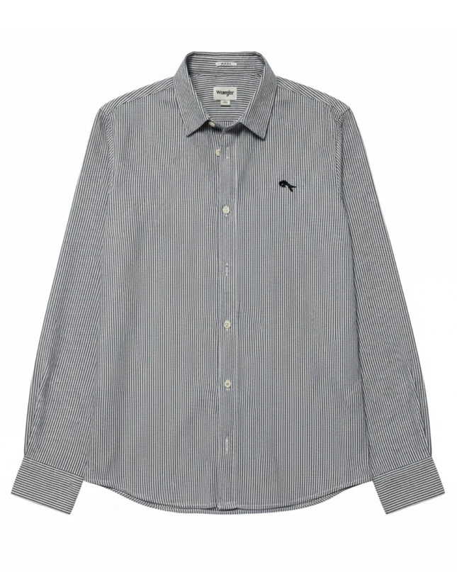 Wrangler Blue and White Striped Button-Down Shirt