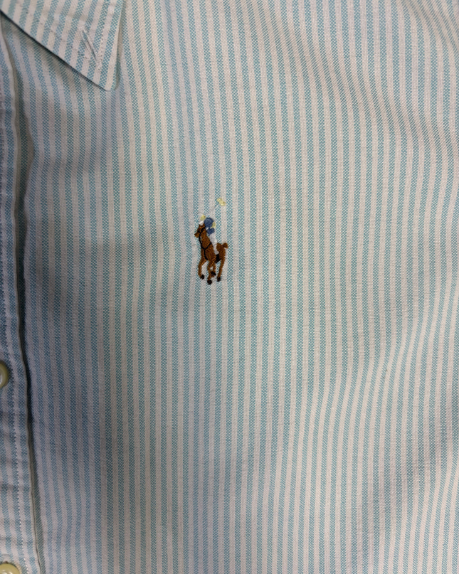 Ralph Lauren Light Blue/White Striped Slim Fit Button-Down Shirt