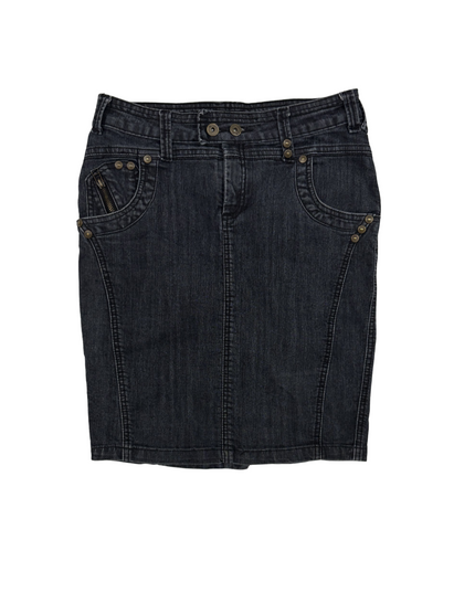 Seductions Black Wash Studded Denim Pencil Skirt  - M | Waist: 28"