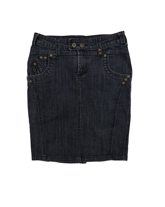 Seductions Black Wash Studded Denim Pencil Skirt  - M | Waist: 28"
