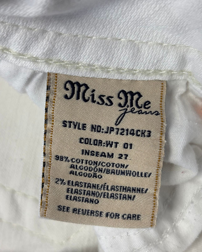 Miss Me White Distressed Embellished Skinny Jeans