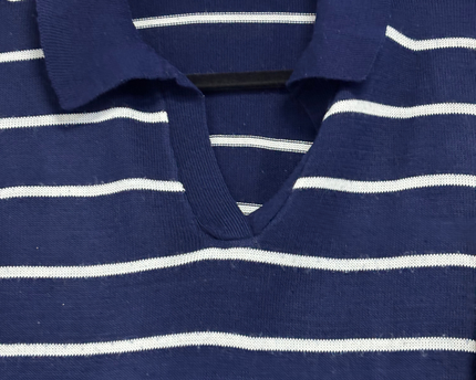 Trendyol Navy Blue Striped Polo Collar Knit Sweater