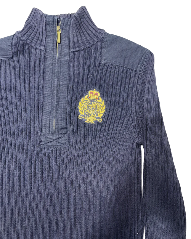 Lauren Ralph Lauren Navy Blue Quarter-Zip Ribbed Knit Sweater