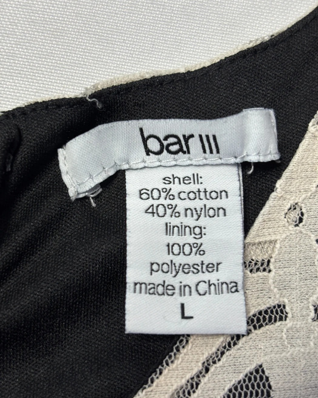 bar III Black/White Geometric Lace Sleeveless Peplum Top
