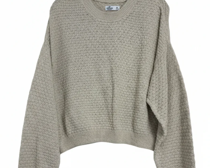 Hollister Beige Pointelle Knit Cropped Sweater