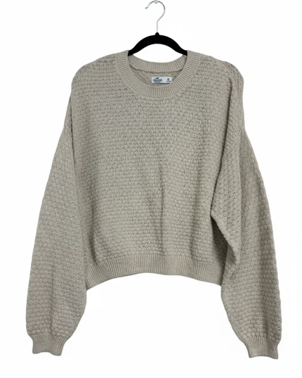 Hollister Beige Pointelle Knit Cropped Sweater