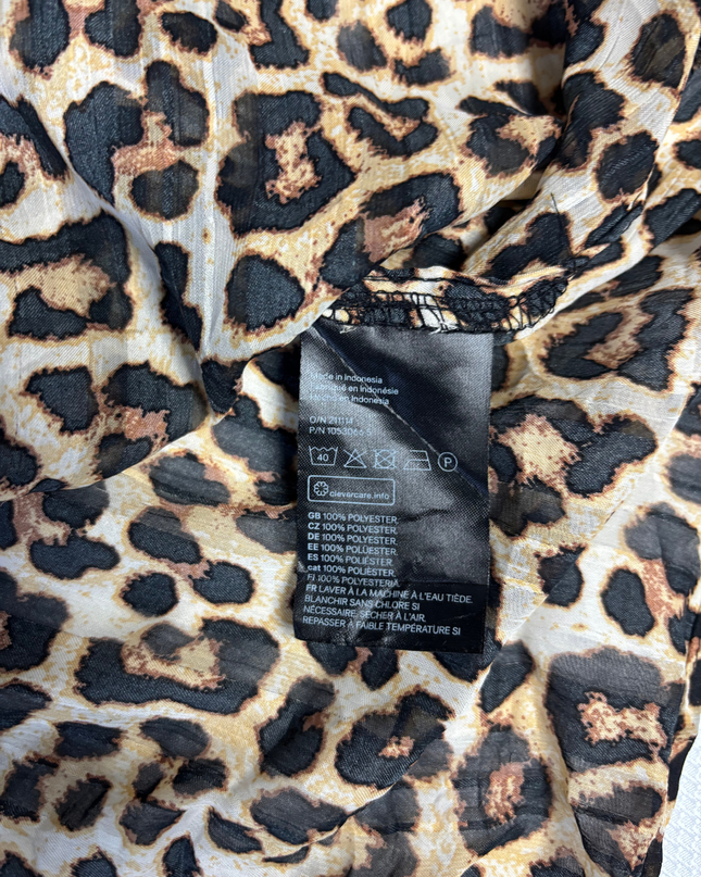 H&M Leopard Print Ruffle Neck Tie Blouse