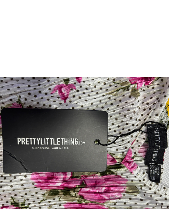 PrettyLittleThing White/Pink Floral Pleated Midi Dress W/Tags