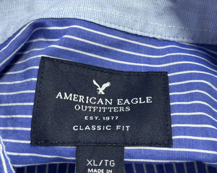 American Eagle Blue and White Striped Button Down Shirt